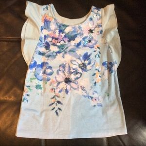 NWT Justice Blue Floral Flutter Sleeve Top Size 6